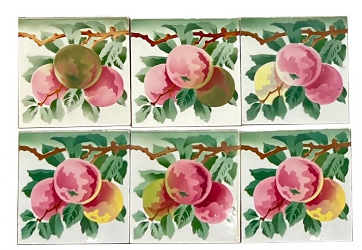 Belgian Handmade Antique Ceramic Apple Tiles, Belgium, Europe, 1920s