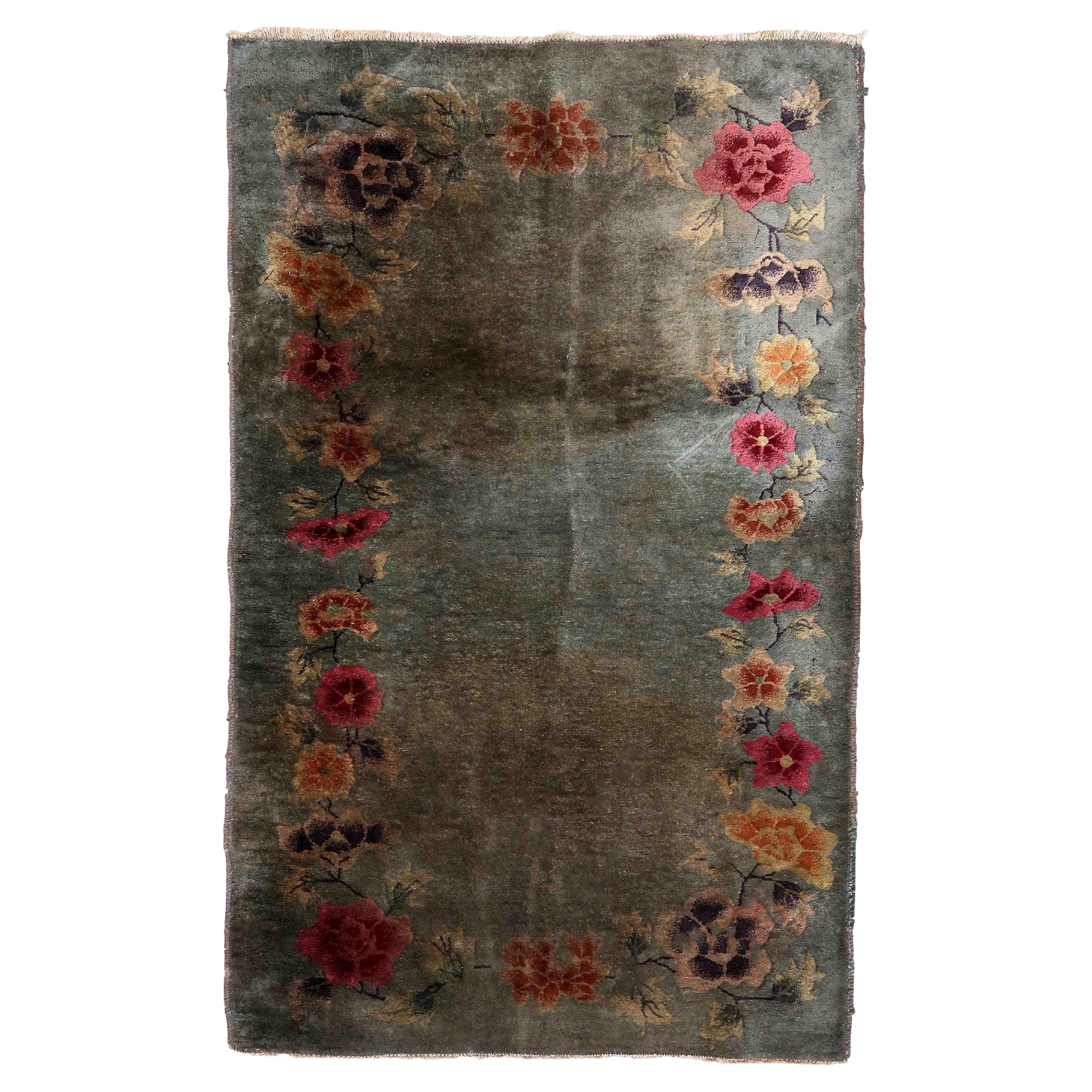 Handmade Antique Chinese Art Deco Rug, 1920s, 1B394 For Sale