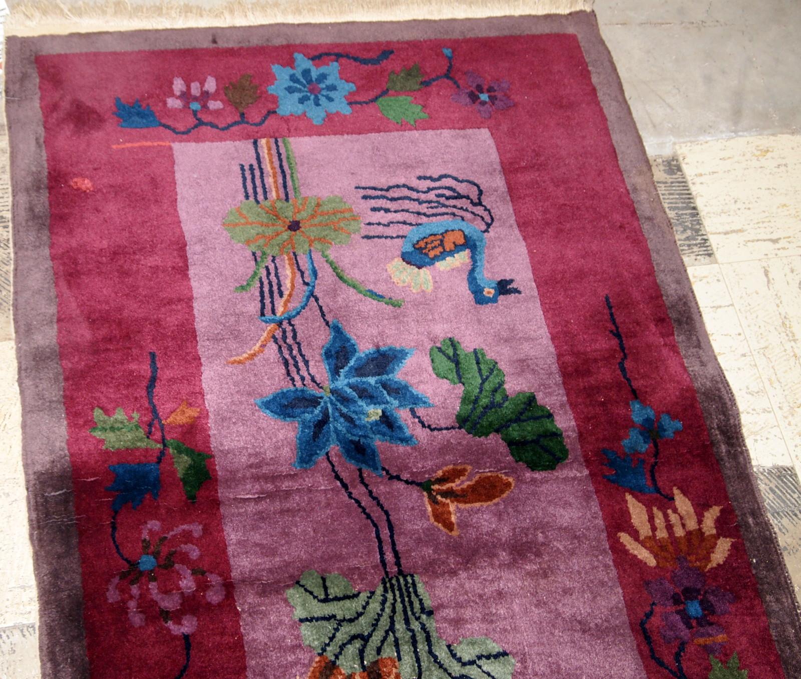 Hand-Knotted Handmade Antique Chinese Art Deco Rug, 1920s, 1B568