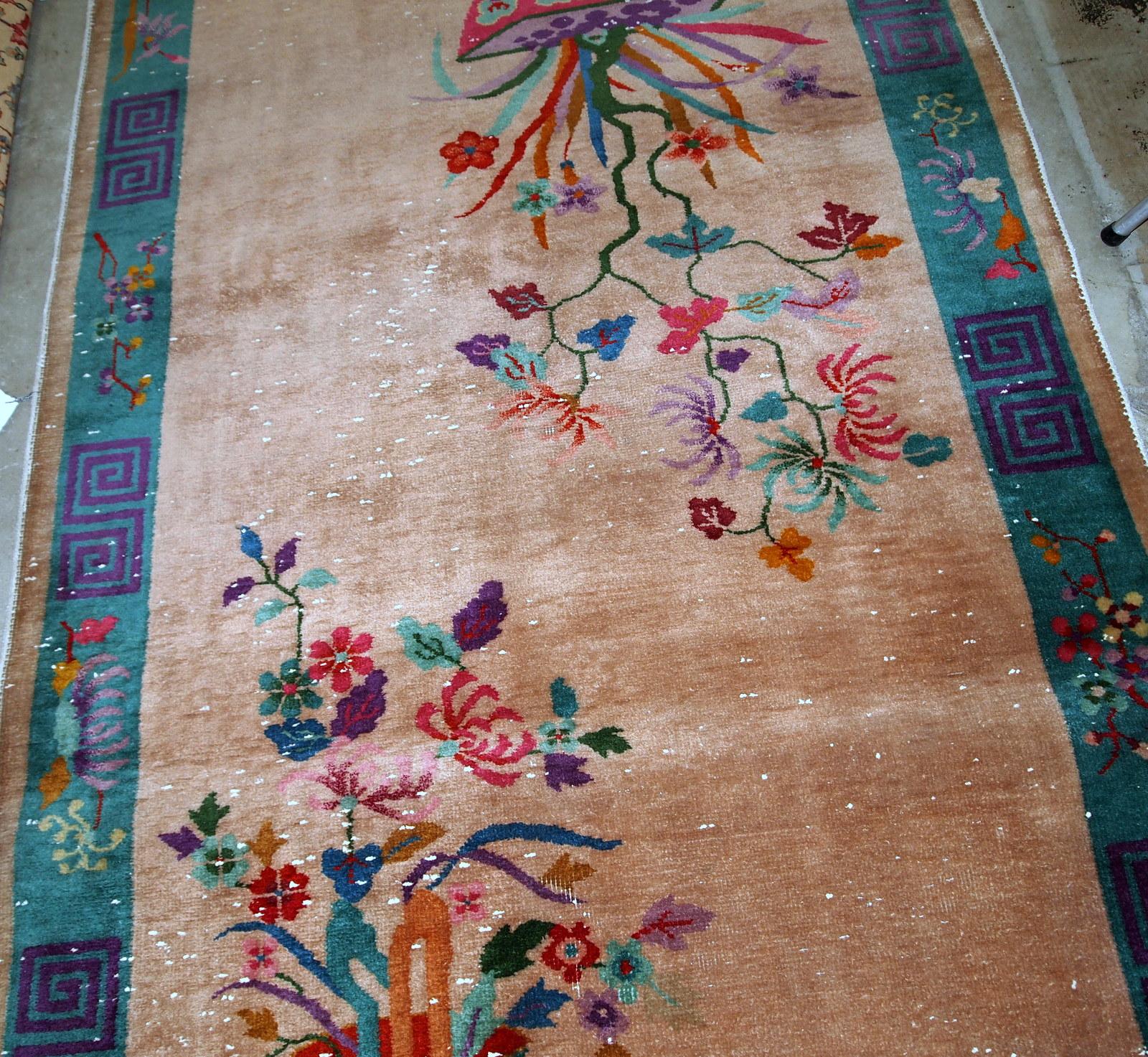 Hand-Knotted Handmade Antique Chinese Art Deco Rug, 1920s, 1B639 For Sale