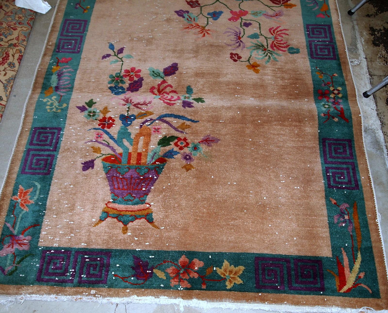 20th Century Handmade Antique Chinese Art Deco Rug, 1920s, 1B639