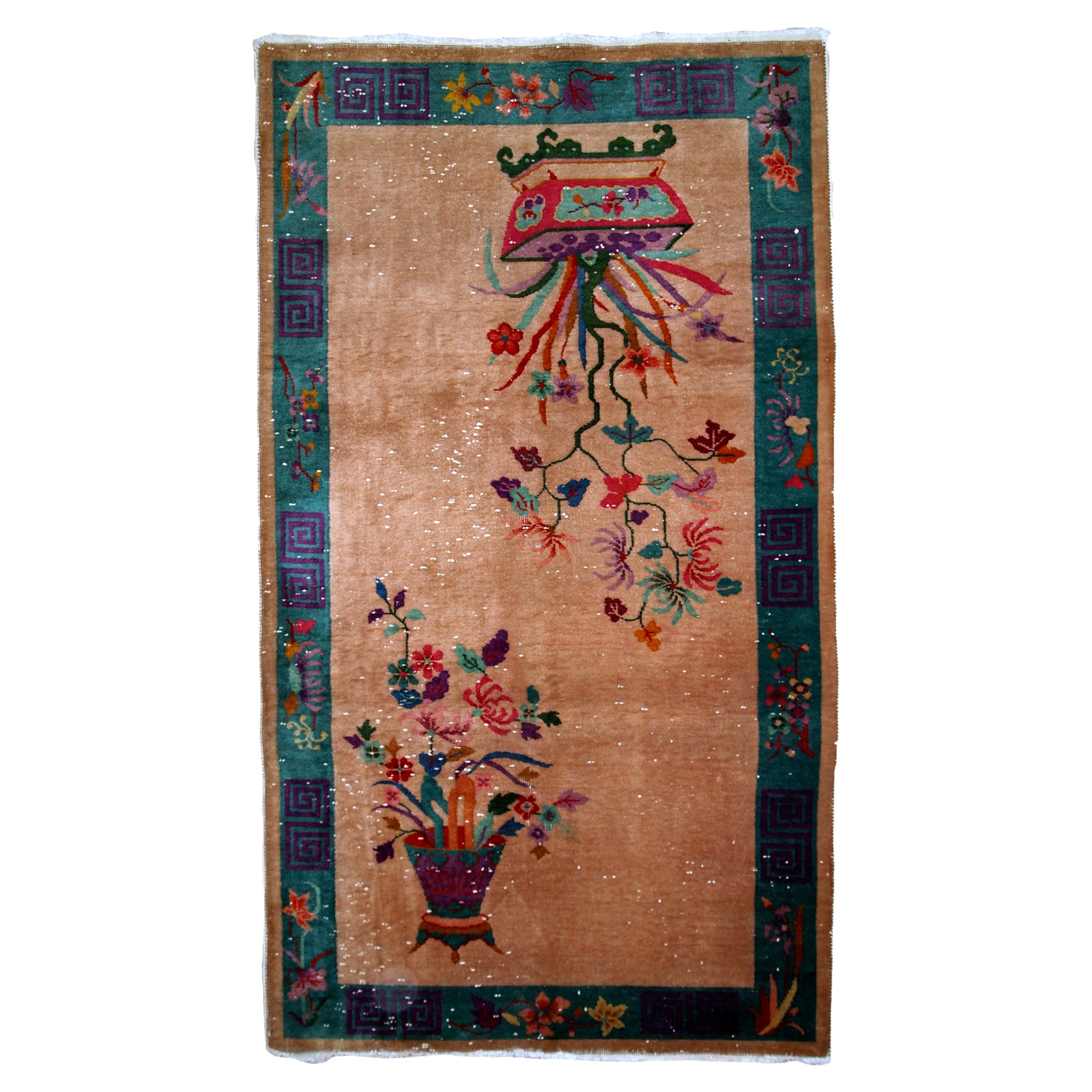 Handmade Antique Chinese Art Deco Rug, 1920s, 1B639 For Sale