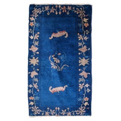 Handmade Antique Chinese Art Deco Rug, 1920s, 1B856