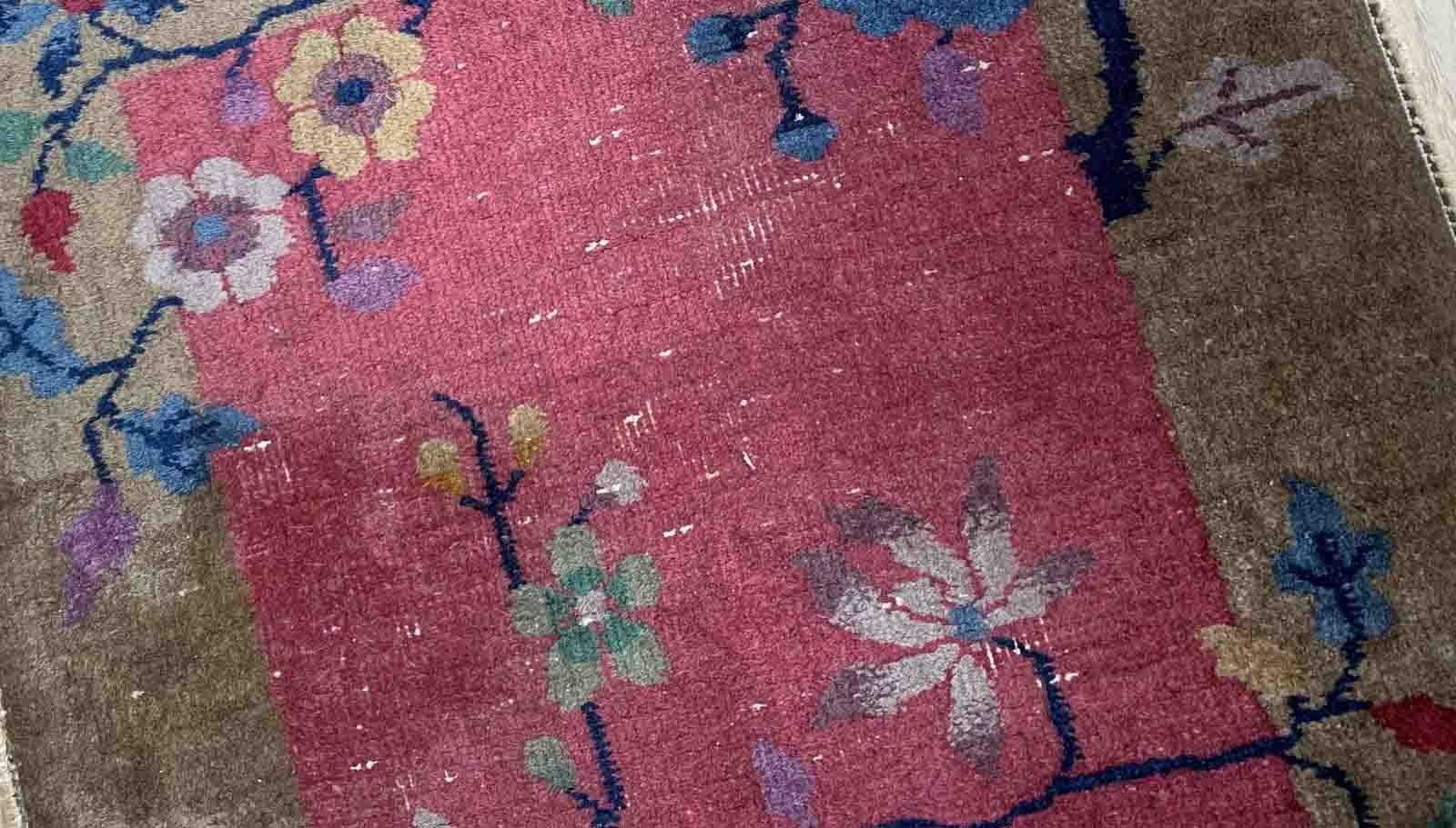 Hand-Knotted Handmade Antique Chinese Art Deco Rug, 1920s, 1B955 For Sale