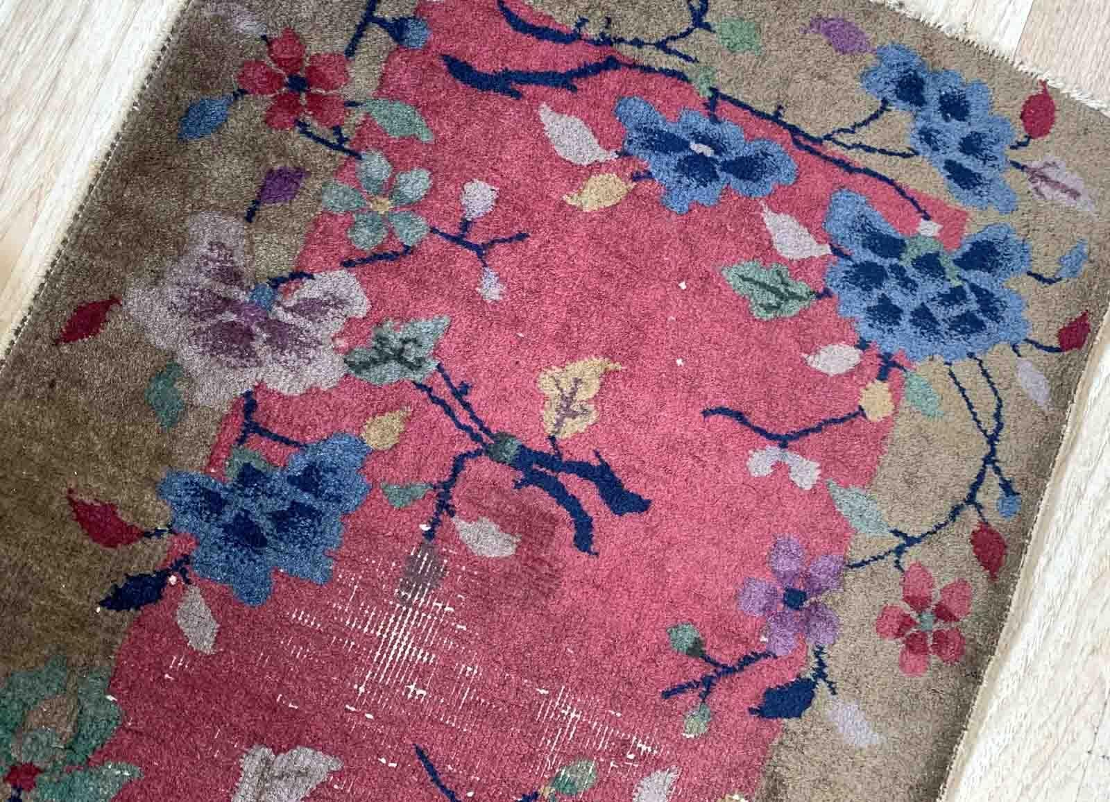 Handgefertigter antiker chinesischer Art-Déco-Teppich, 1920er Jahre, 1B955 im Zustand „Relativ gut“ im Angebot in Bordeaux, FR