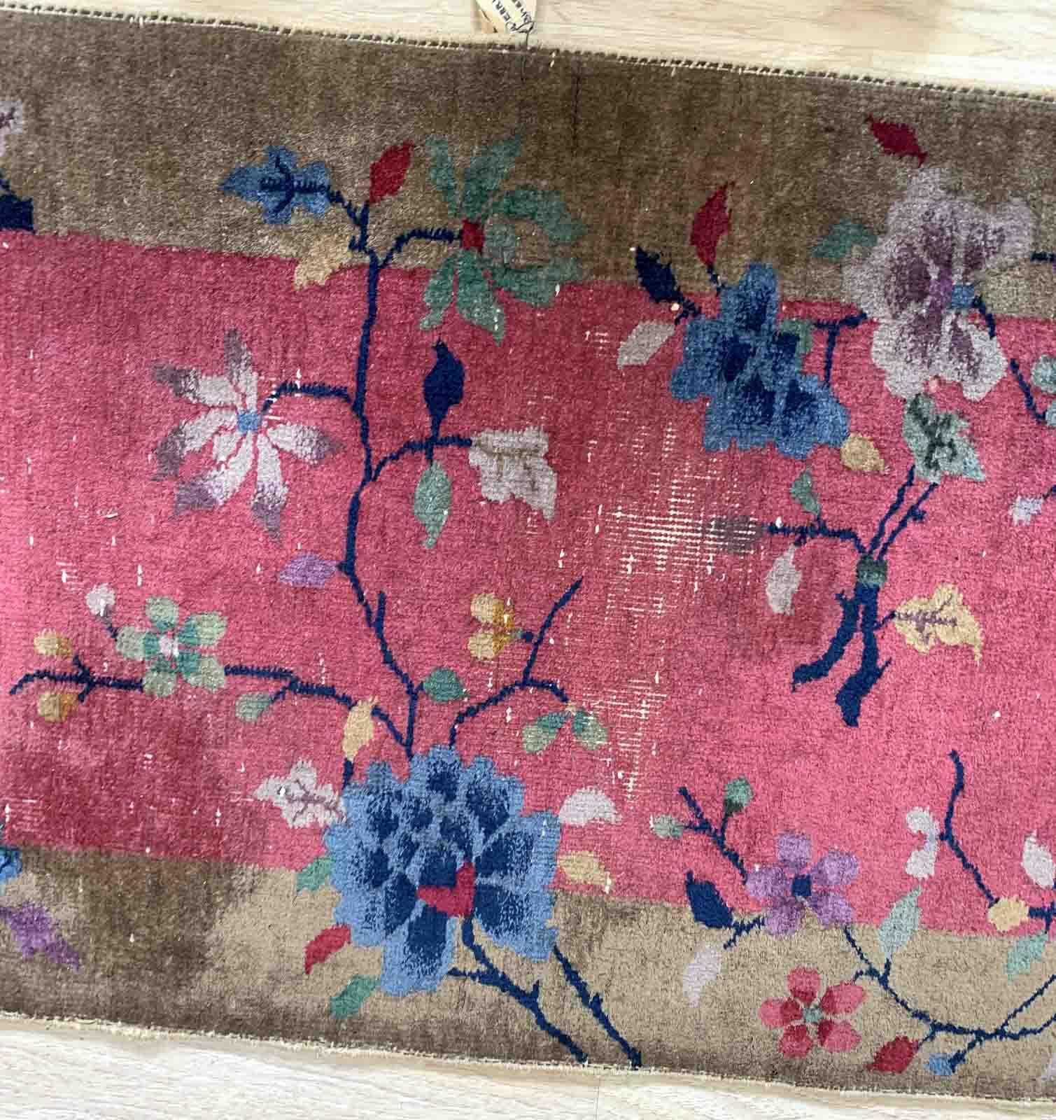 Wool Handmade Antique Chinese Art Deco Rug, 1920s, 1B955 For Sale