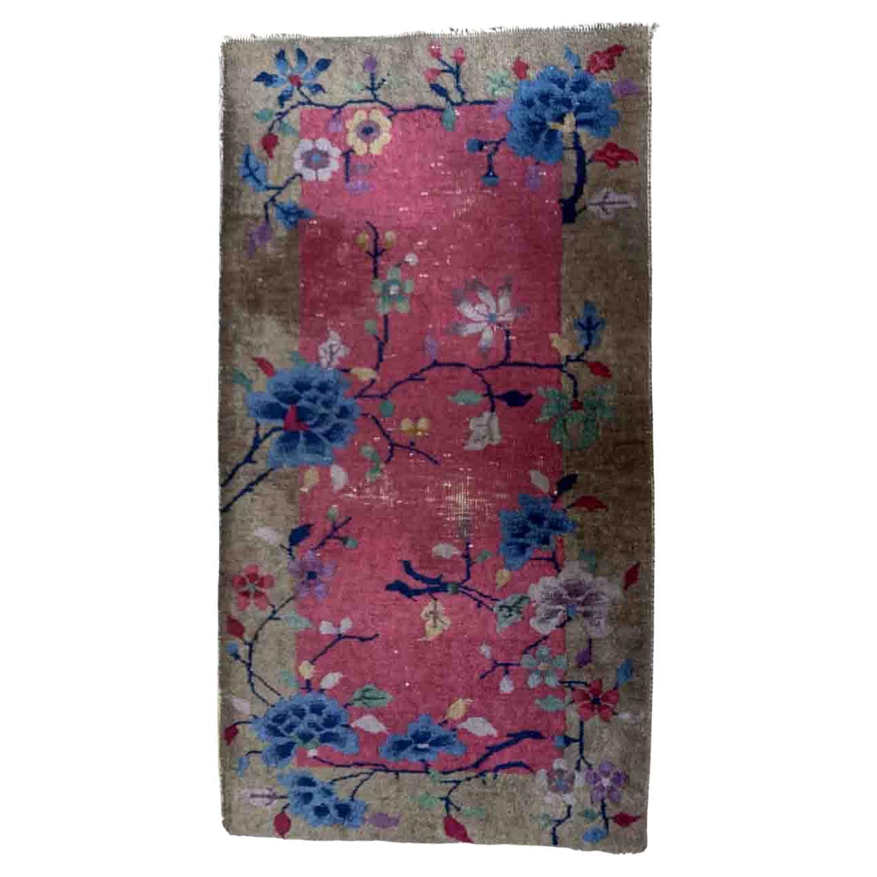 Handmade Antique Chinese Art Deco Rug, 1920s, 1B955 For Sale