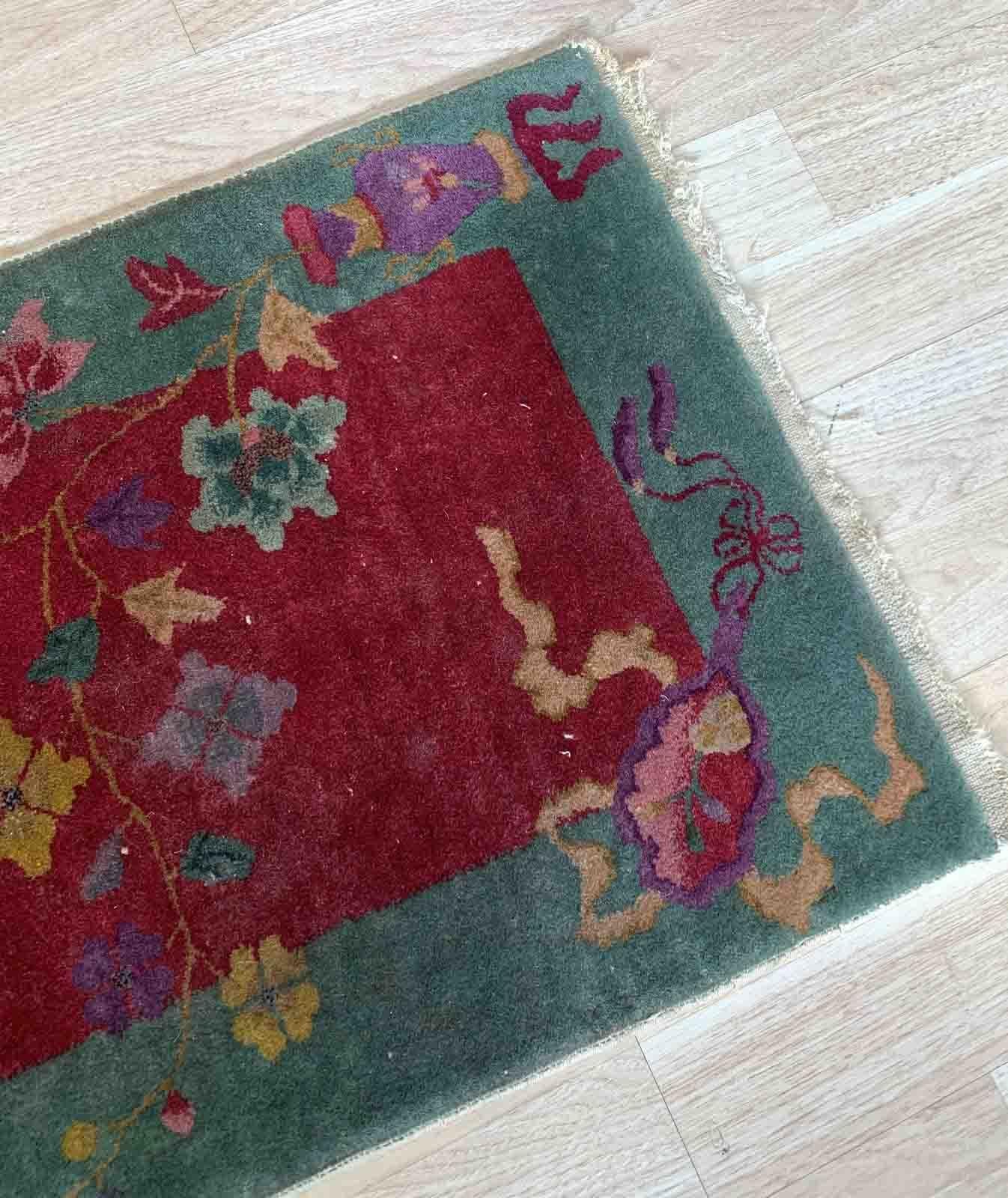 Handmade Antique Chinese Art Deco Rug, 1920s, 1B956 In Good Condition For Sale In Bordeaux, FR