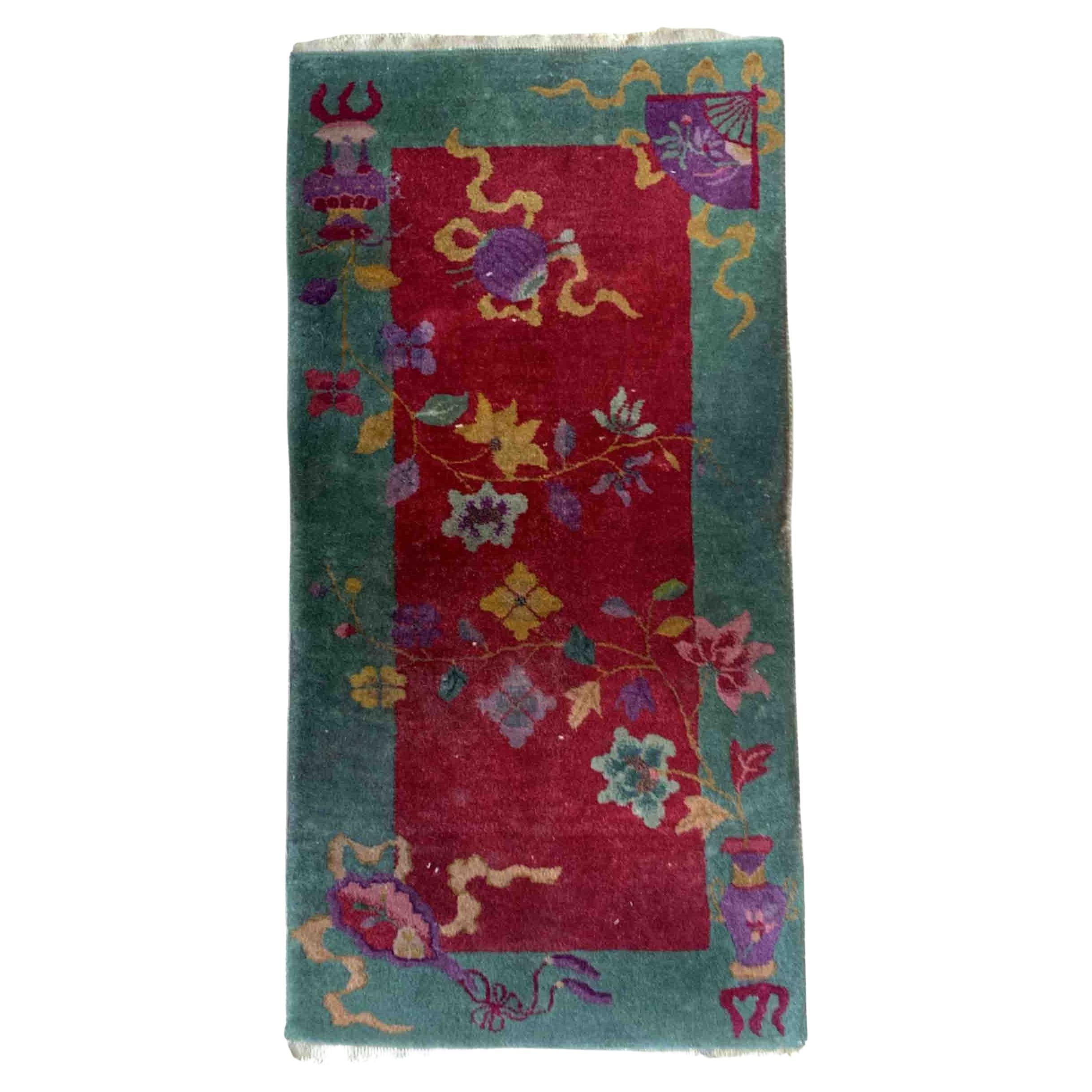 Handmade Antique Chinese Art Deco Rug, 1920s, 1B956 For Sale