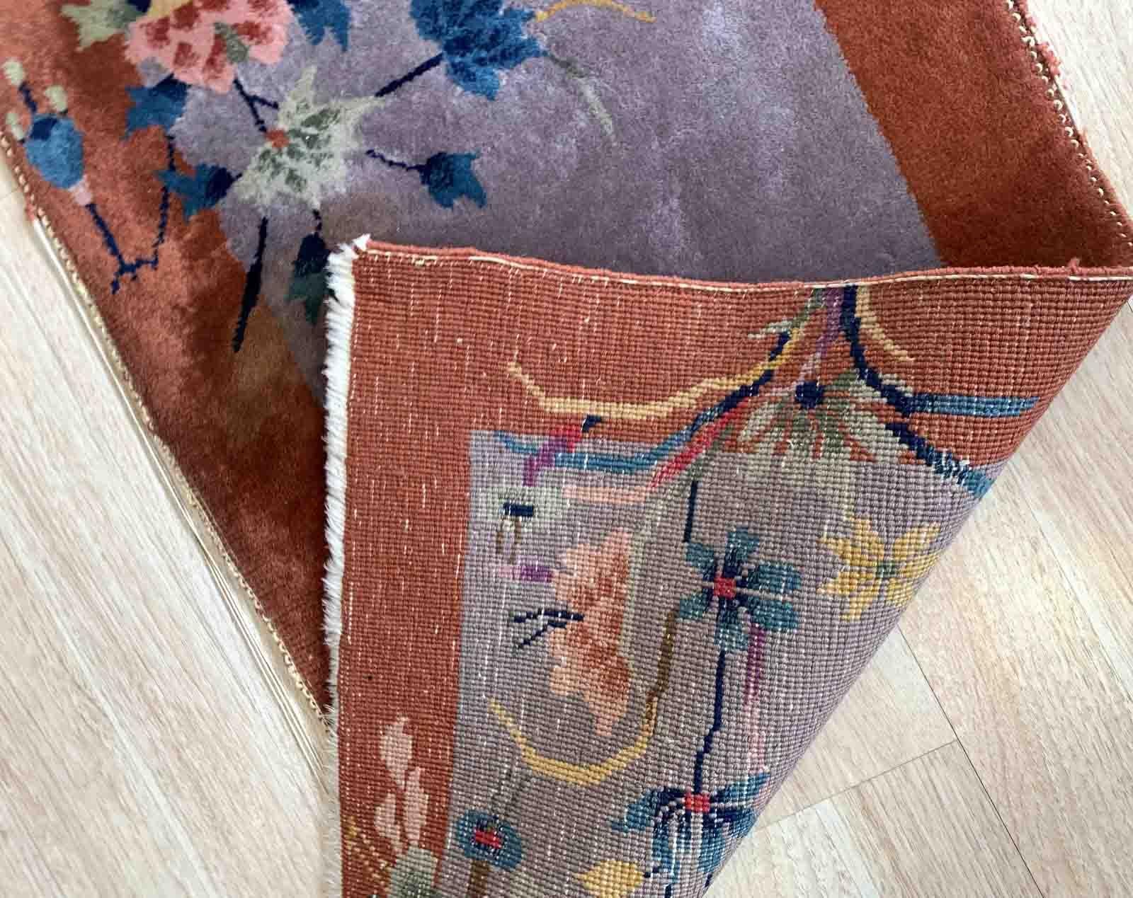 Handmade Antique Chinese Art Deco Rug, 1920s, 1B958 In Fair Condition In Bordeaux, FR