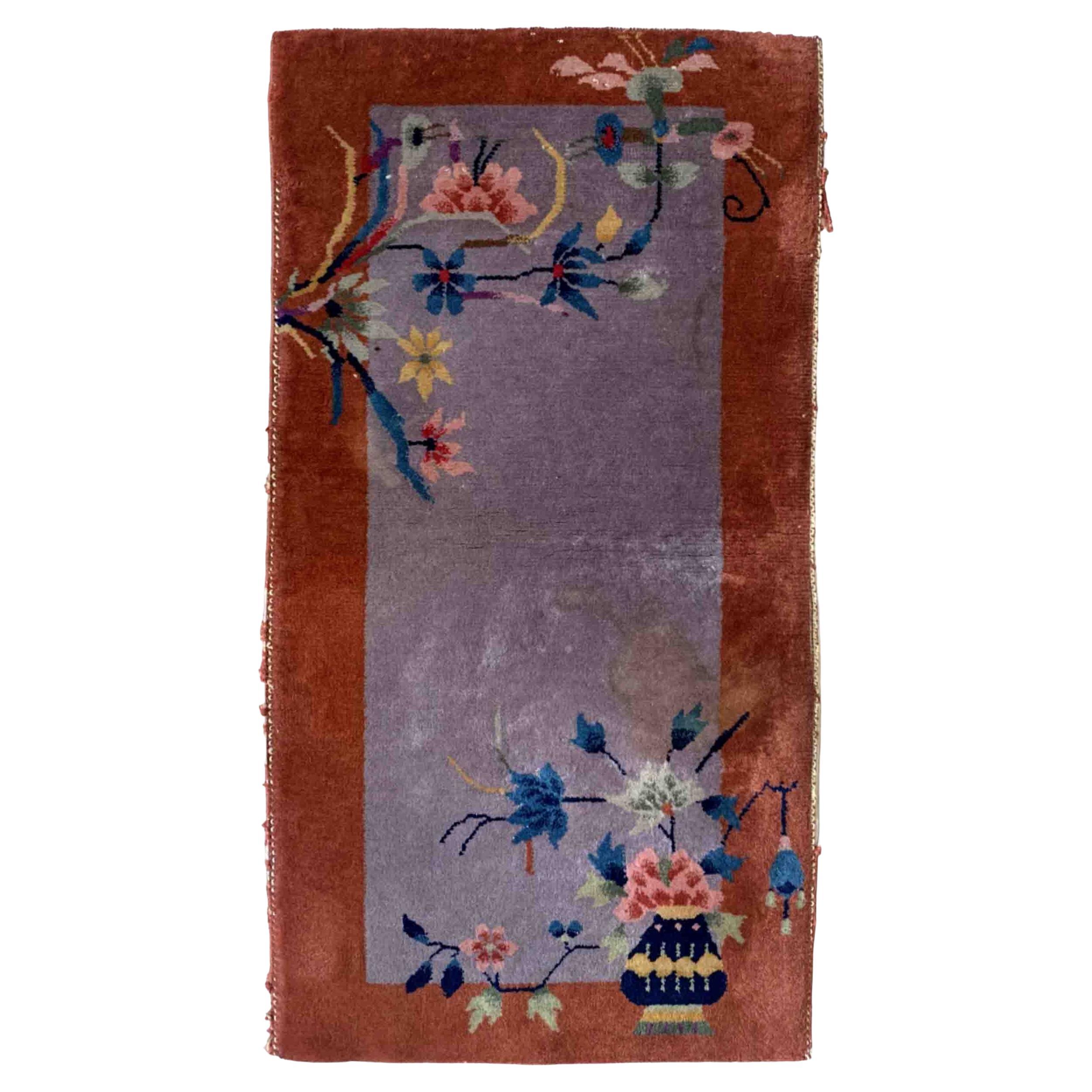 Handmade Antique Chinese Art Deco Rug, 1920s, 1B958