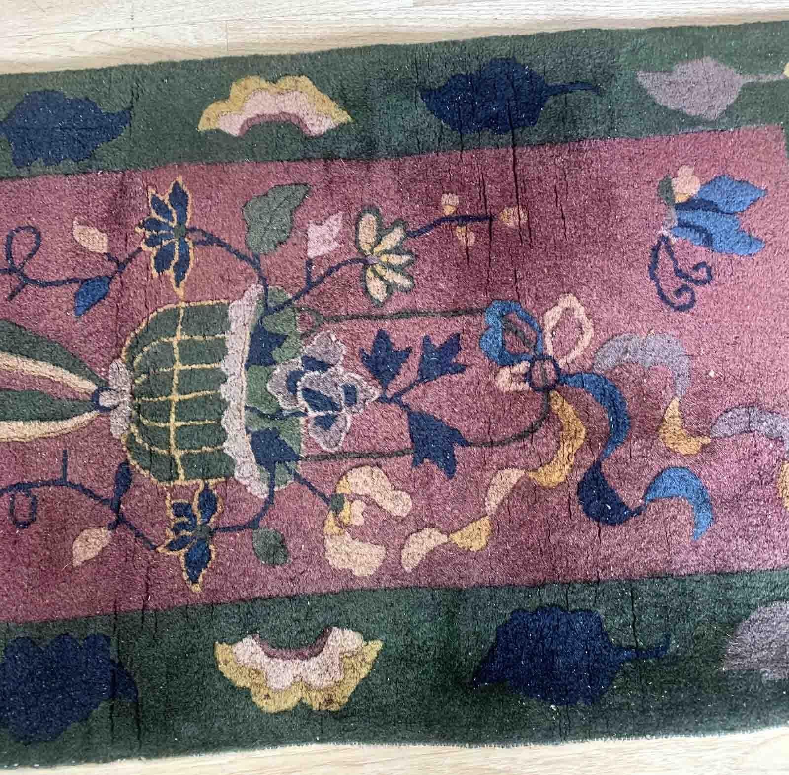 Hand-Knotted Handmade Antique Chinese Art Deco Rug, 1920s, 1B960 For Sale