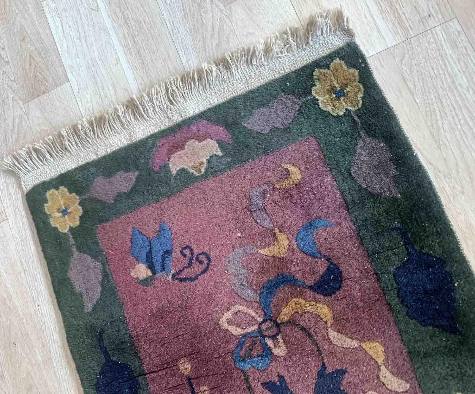 Handmade Antique Chinese Art Deco Rug, 1920s, 1B960 In Good Condition For Sale In Bordeaux, FR