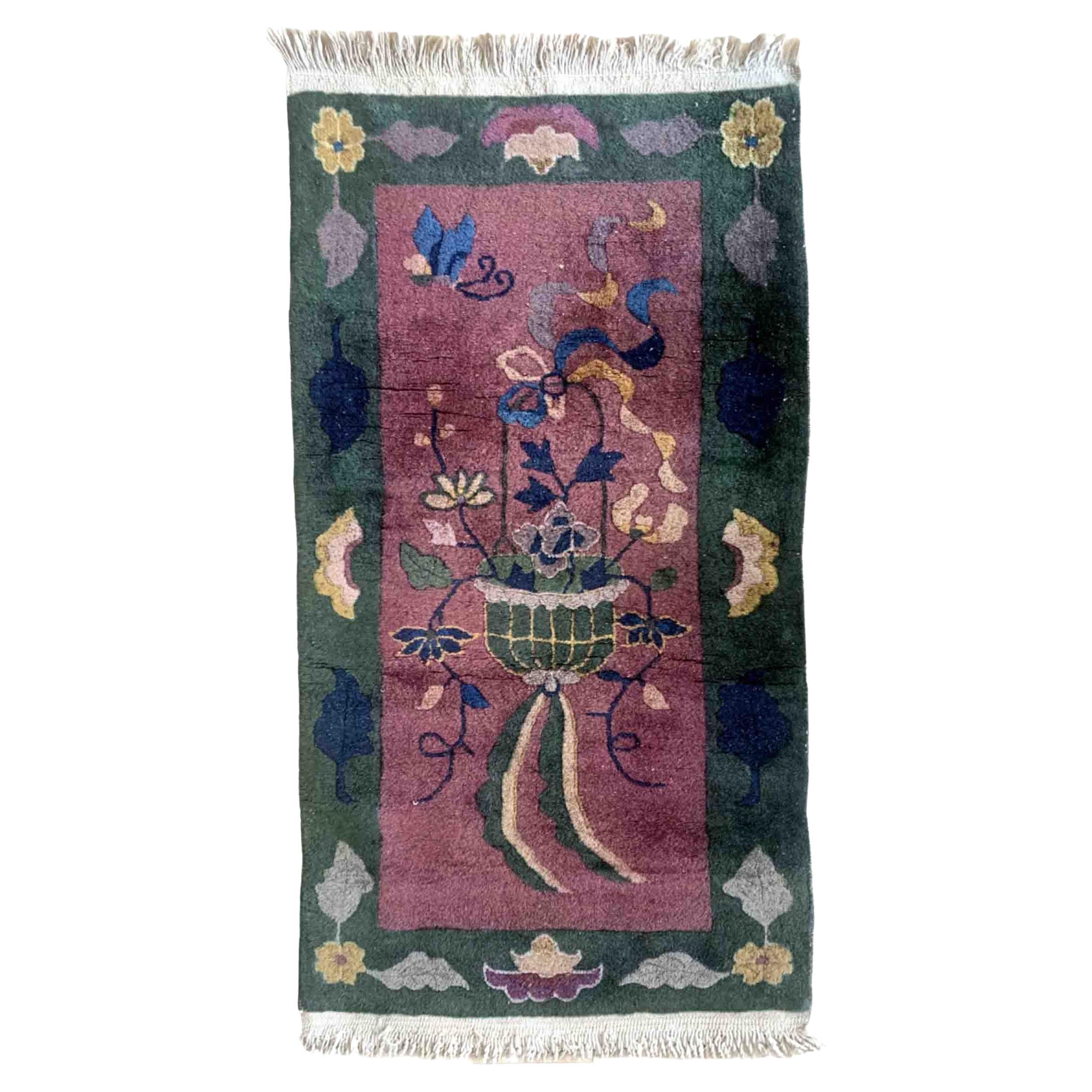 Handmade Antique Chinese Art Deco Rug, 1920s, 1B960 For Sale