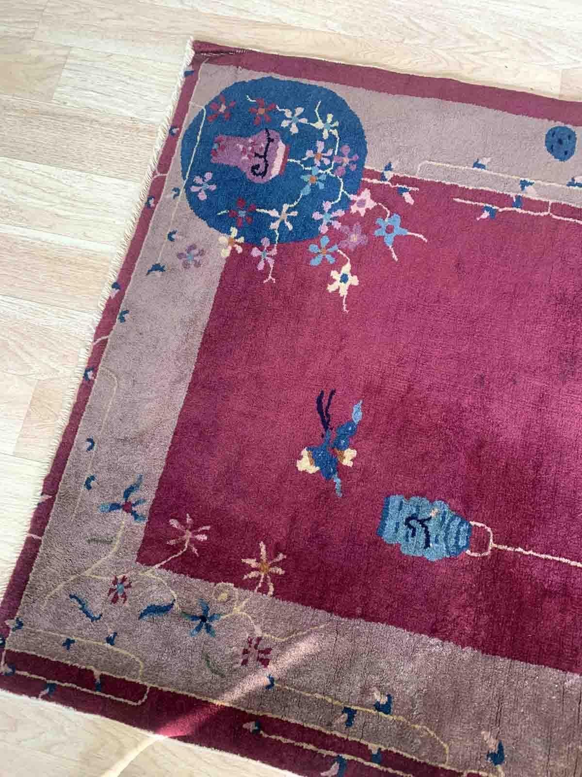 Handmade Antique Chinese Art Deco Rug, 1920s, 1b961 In Good Condition For Sale In Bordeaux, FR