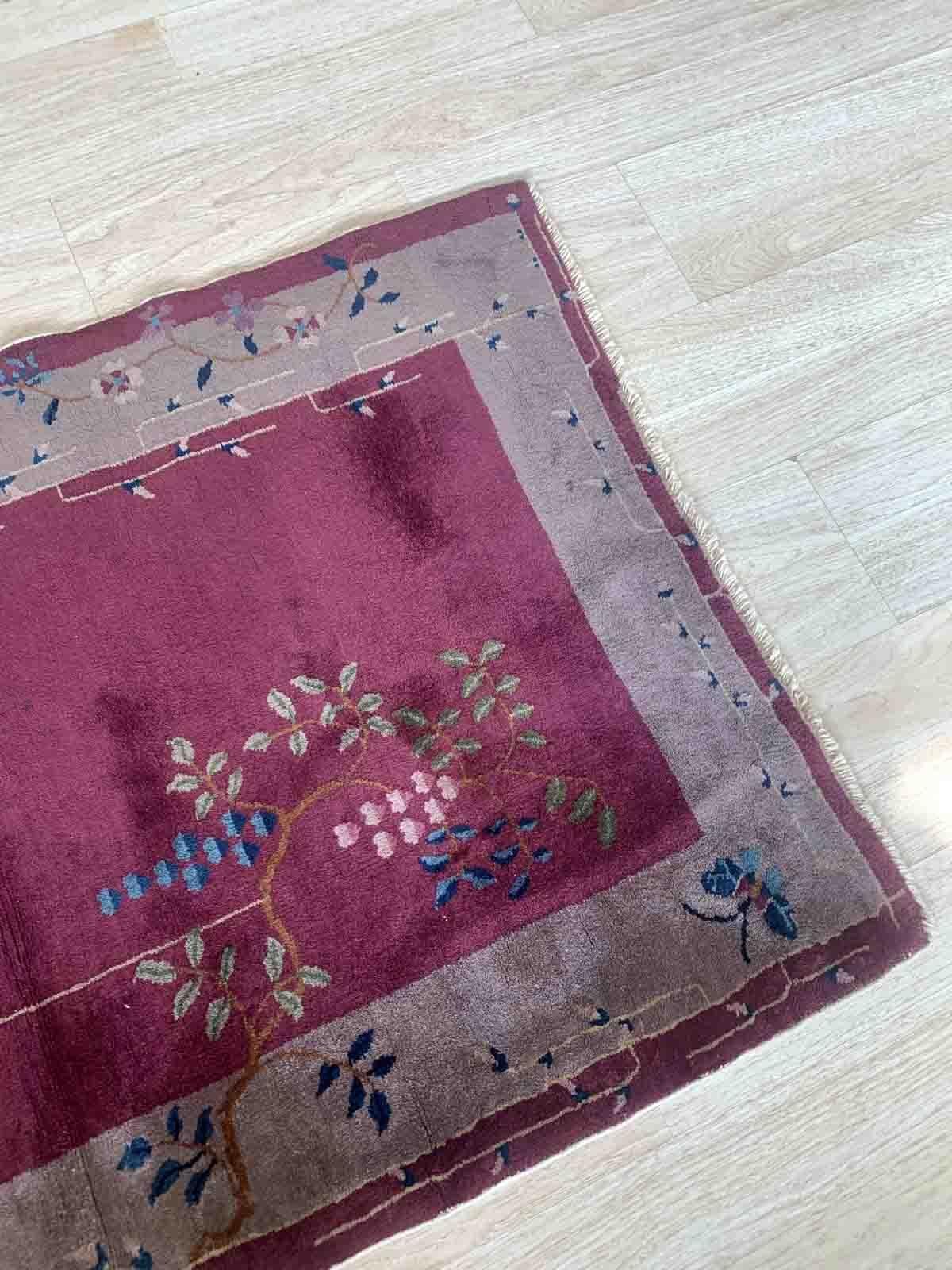 Tapis Art Déco chinois ancien fait à la main, années 1920, 1B961 Bon état - En vente à Bordeaux, FR