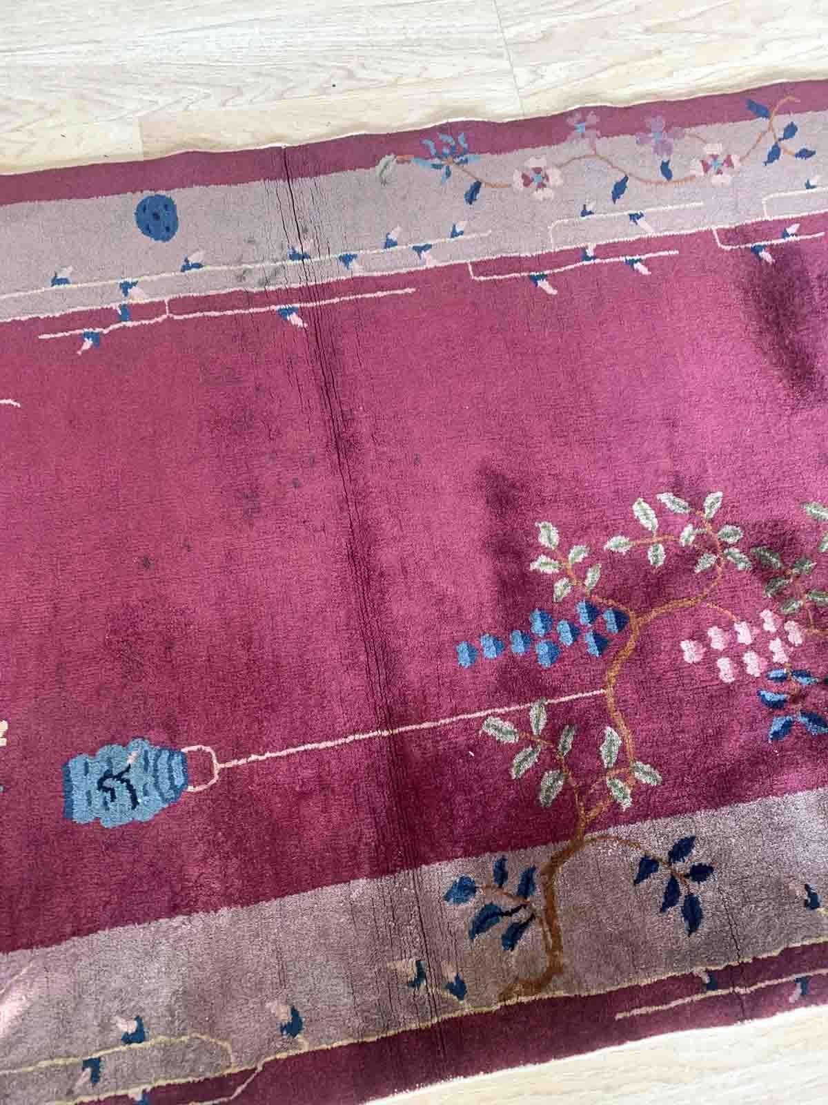 Wool Handmade Antique Chinese Art Deco Rug, 1920s, 1b961 For Sale