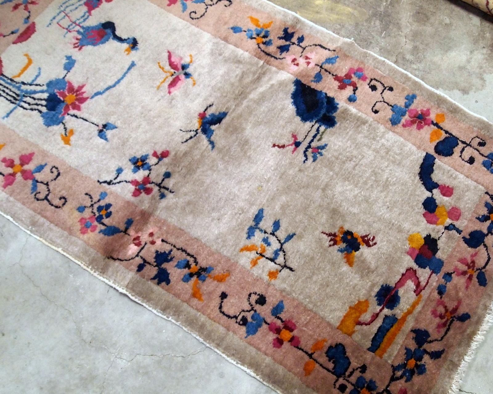 Hand-Knotted Handmade Antique Chinese Art Deco Rug, 1920s