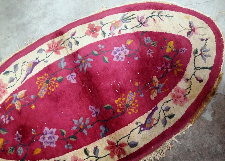 Hand-Knotted Handmade Antique Chinese Art Deco Rug, 1920s, 1B480 For Sale