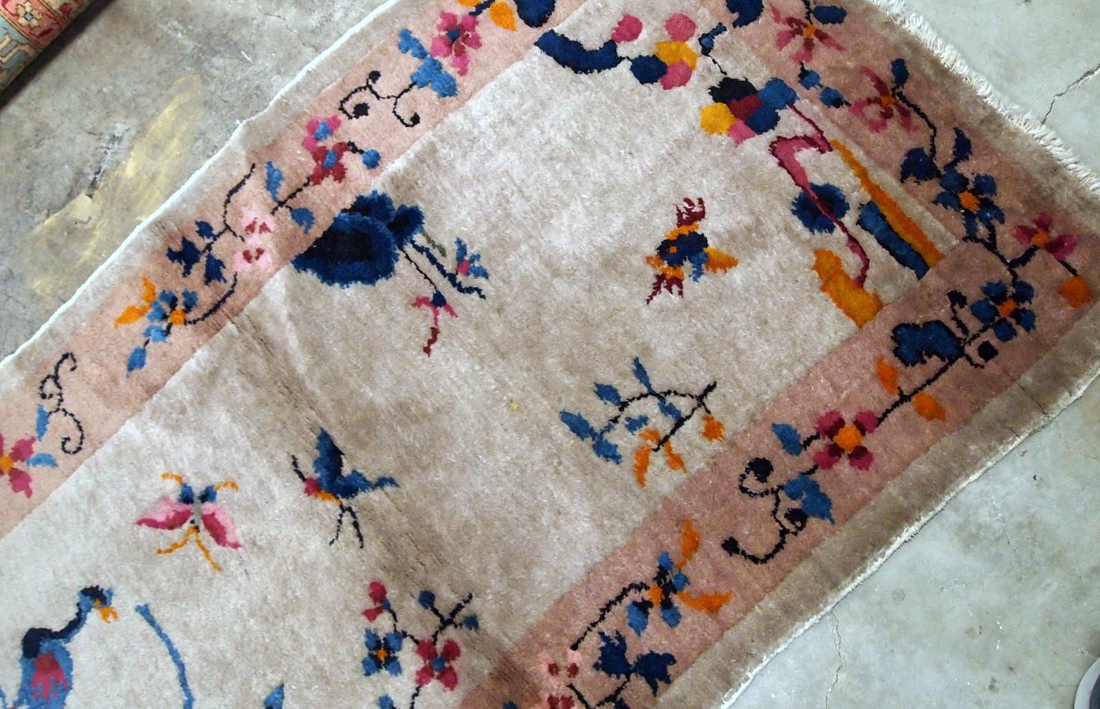 Handmade Antique Chinese Art Deco Rug, 1920s In Good Condition In Bordeaux, FR