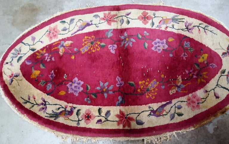 Handmade Antique Chinese Art Deco Rug, 1920s, 1B480 In Good Condition For Sale In Bordeaux, FR