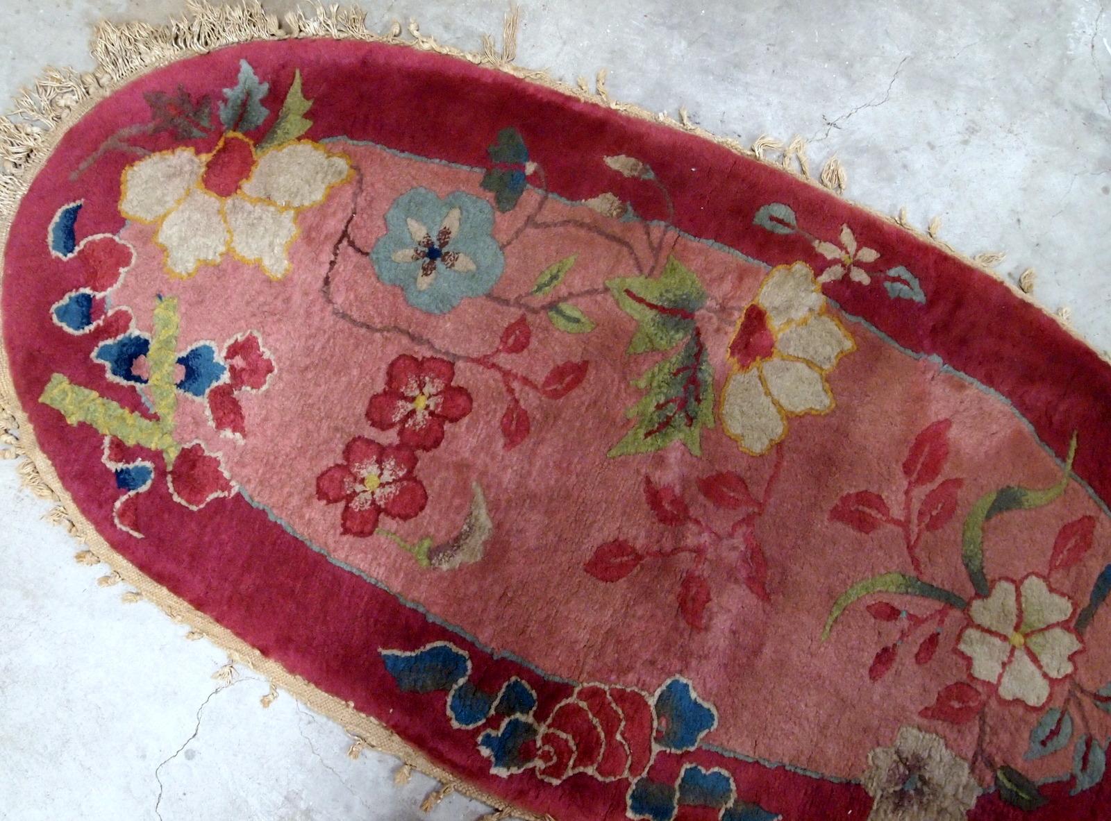 Handmade Antique Chinese Art Deco Rug, 1920s, 1B567 In Good Condition For Sale In Bordeaux, FR