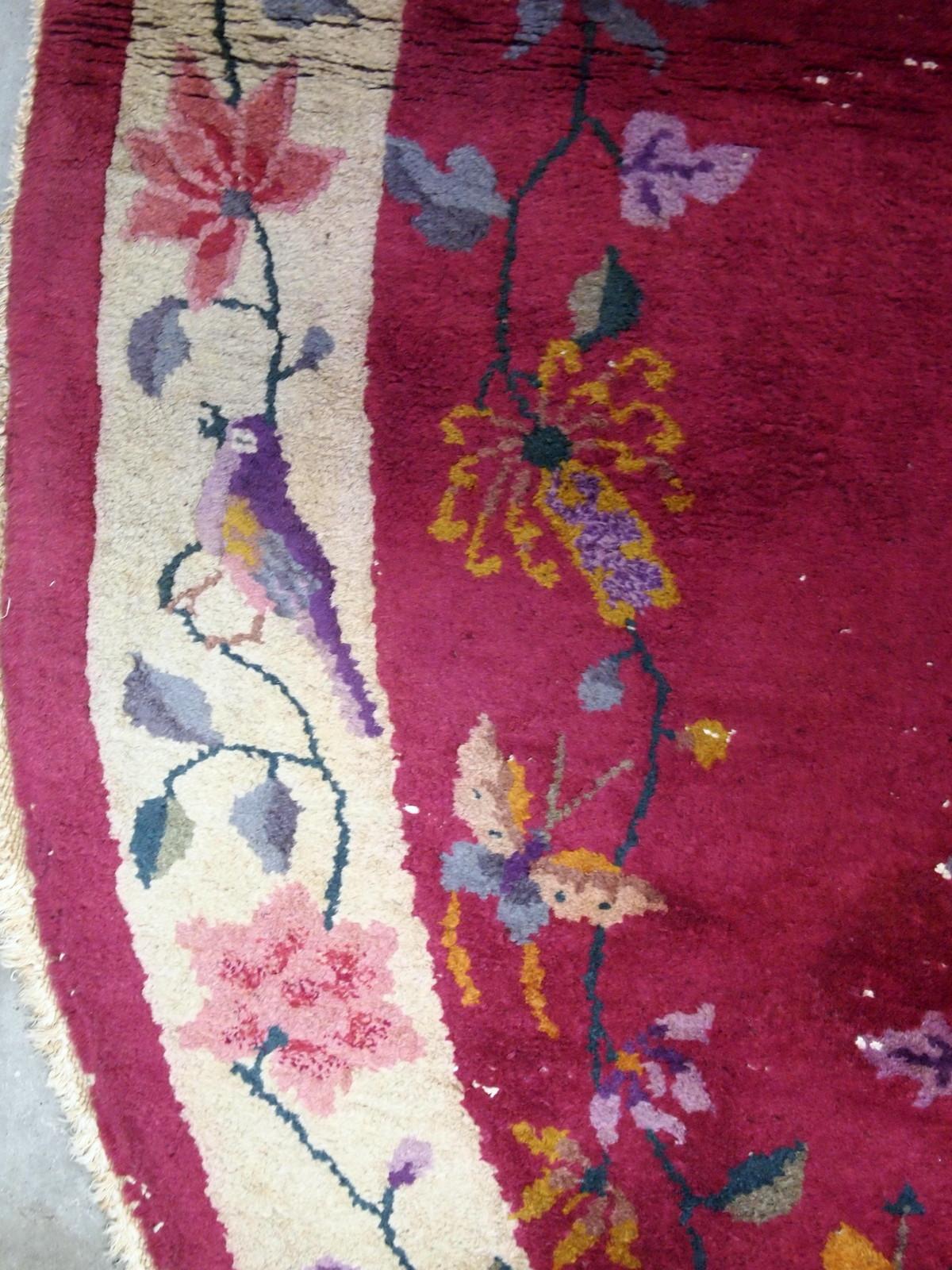 Handgefertigter antiker chinesischer Art-déco-Teppich, 1920er Jahre, 1B480 im Zustand „Gut“ im Angebot in Bordeaux, FR