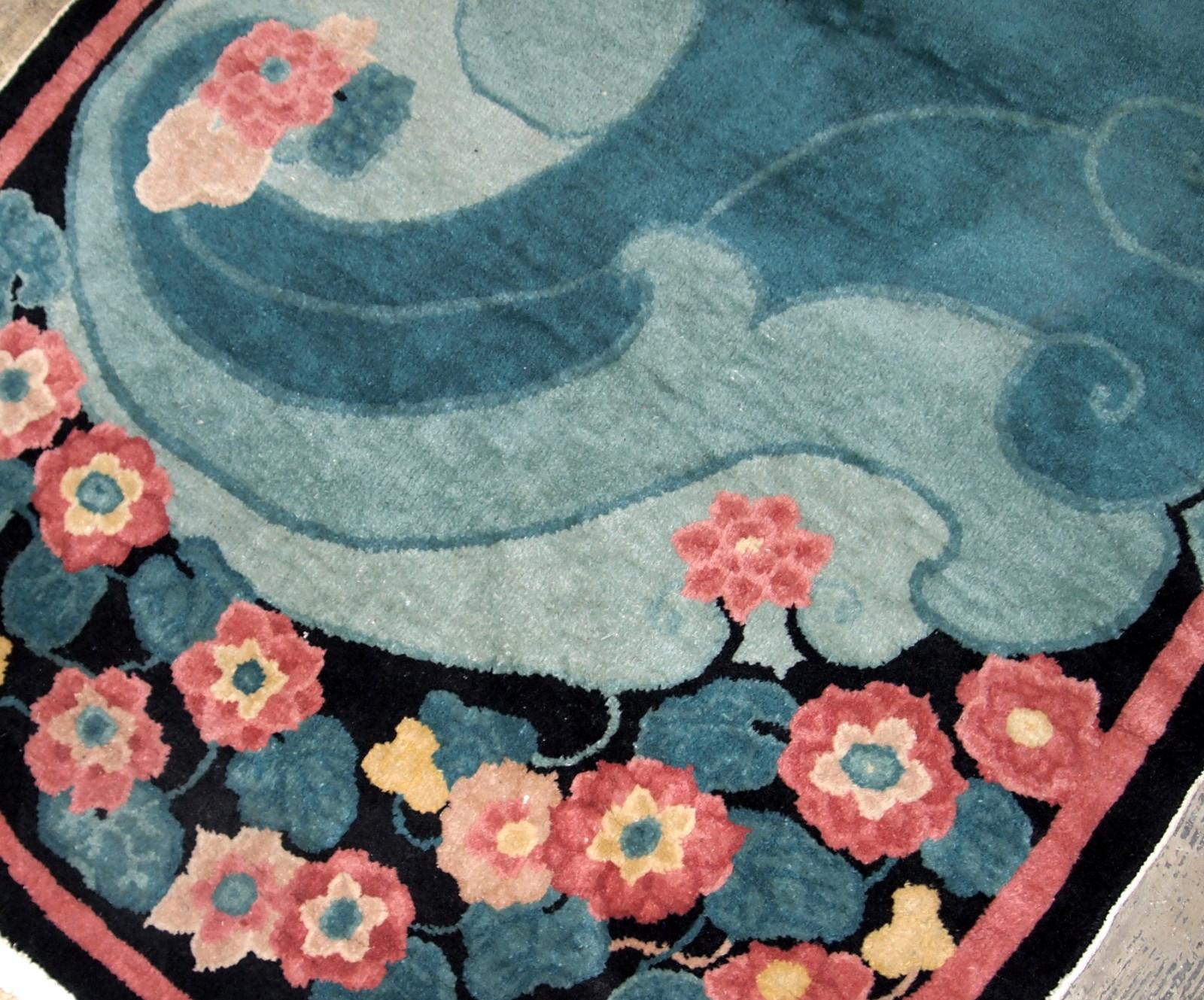 Wool Handmade Antique Chinese Art Deco Rug, 1920s