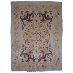 Handmade Antique Chinese Art Deco Rug, 1930s, 1L04