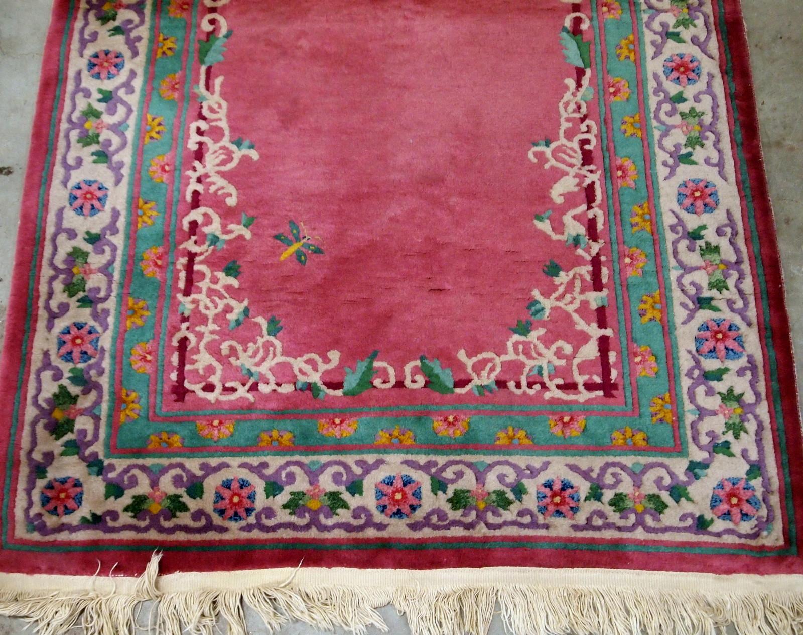 Handgefertigter antiker chinesischer Art-Déco-Teppich, 1930er Jahre, 1B655 im Zustand „Gut“ im Angebot in Bordeaux, FR