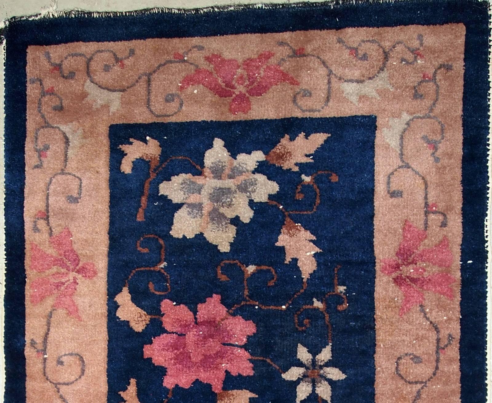 Handmade Antique Chinese Art Deco Rug, 1920s, 1B608 In Good Condition For Sale In Bordeaux, FR