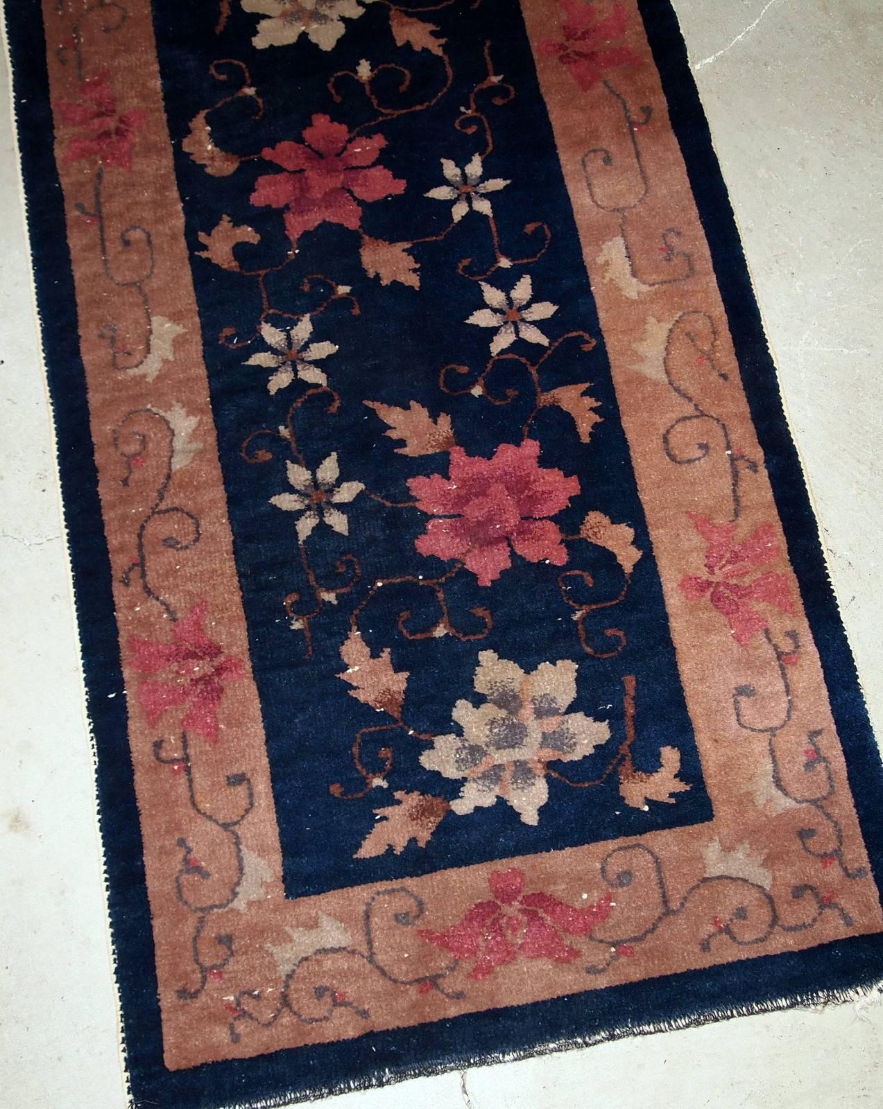 Wool Handmade Antique Chinese Art Deco Rug, 1920s, 1B608 For Sale