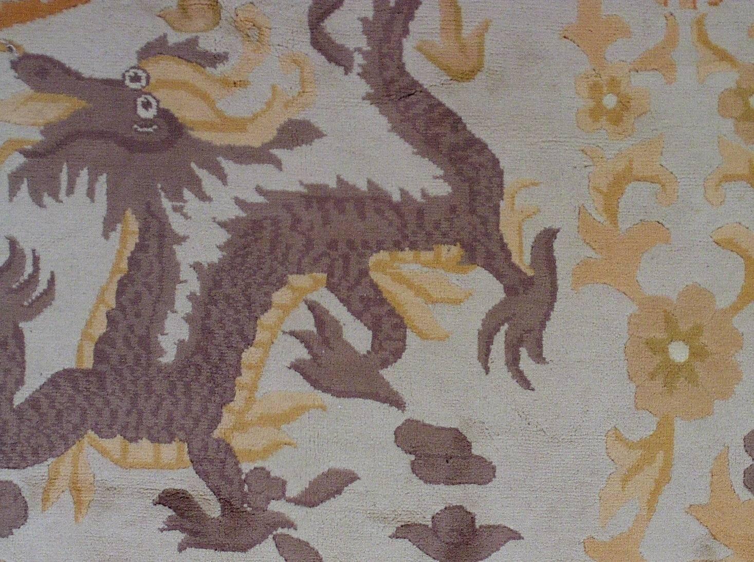 Wool Handmade Antique Chinese Art Deco Rug, 1930s, 1L04