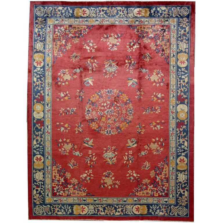 Handmade Antique Chinese Art Deco Rug, 1930s For Sale at