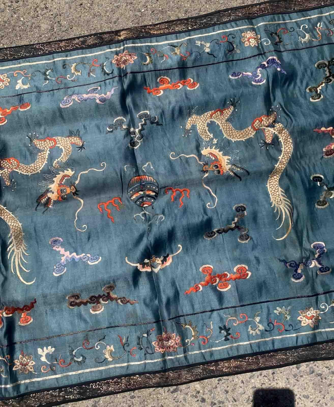 Handmade Antique Chinese Collectible Silk Textile, 1870s, 1B940 For Sale 1