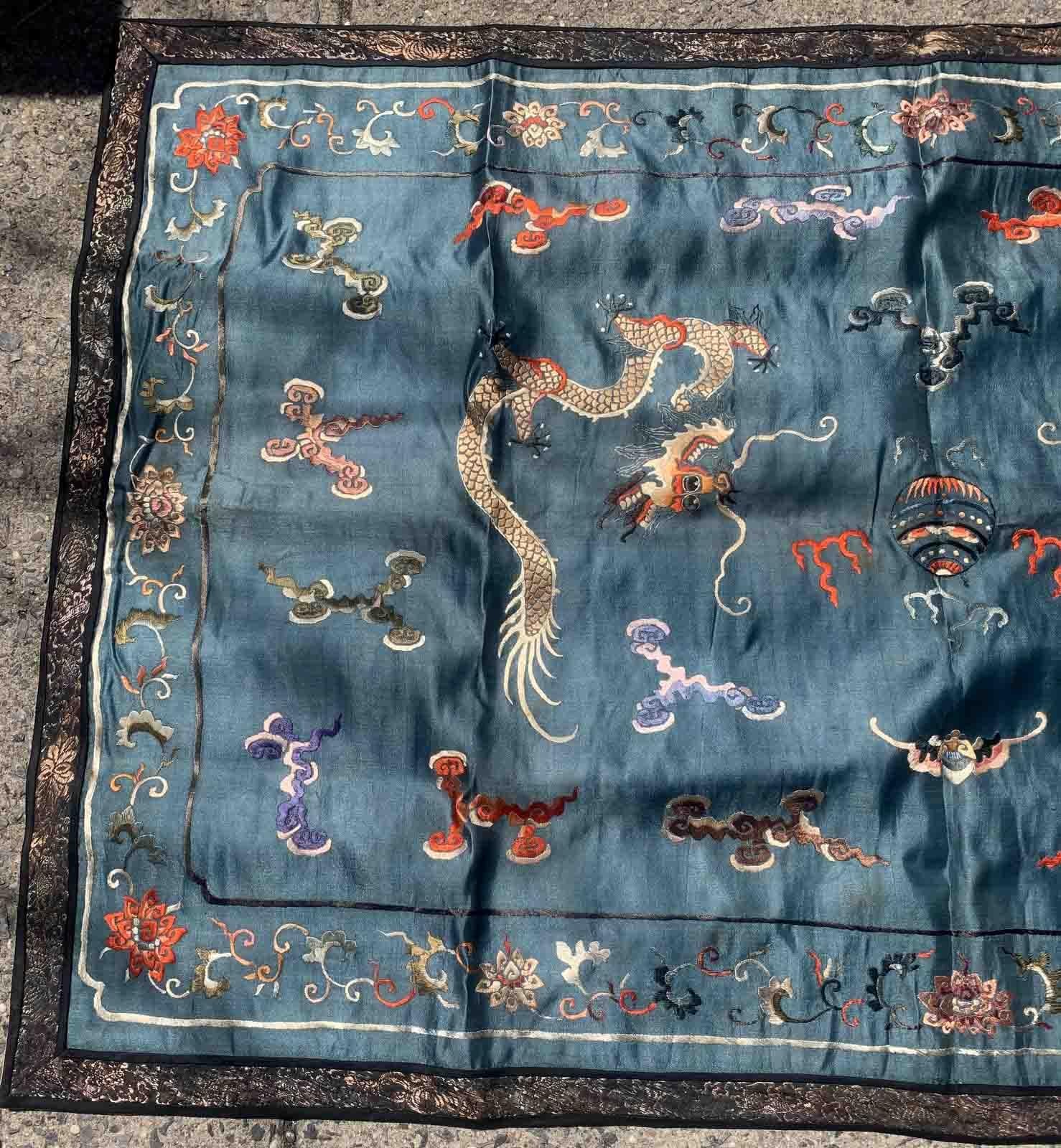 Handmade Antique Chinese Collectible Silk Textile, 1870s, 1B940 For Sale 2