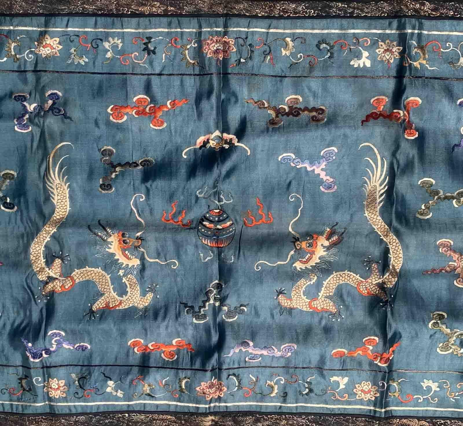 Handmade Antique Chinese Collectible Silk Textile, 1870s, 1B940 For Sale 3