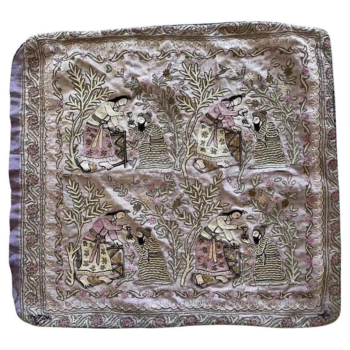 Handmade Antique Chinese Silk Collectible Embroidery 1.2' x 1.3', 1880s - 1N19 For Sale