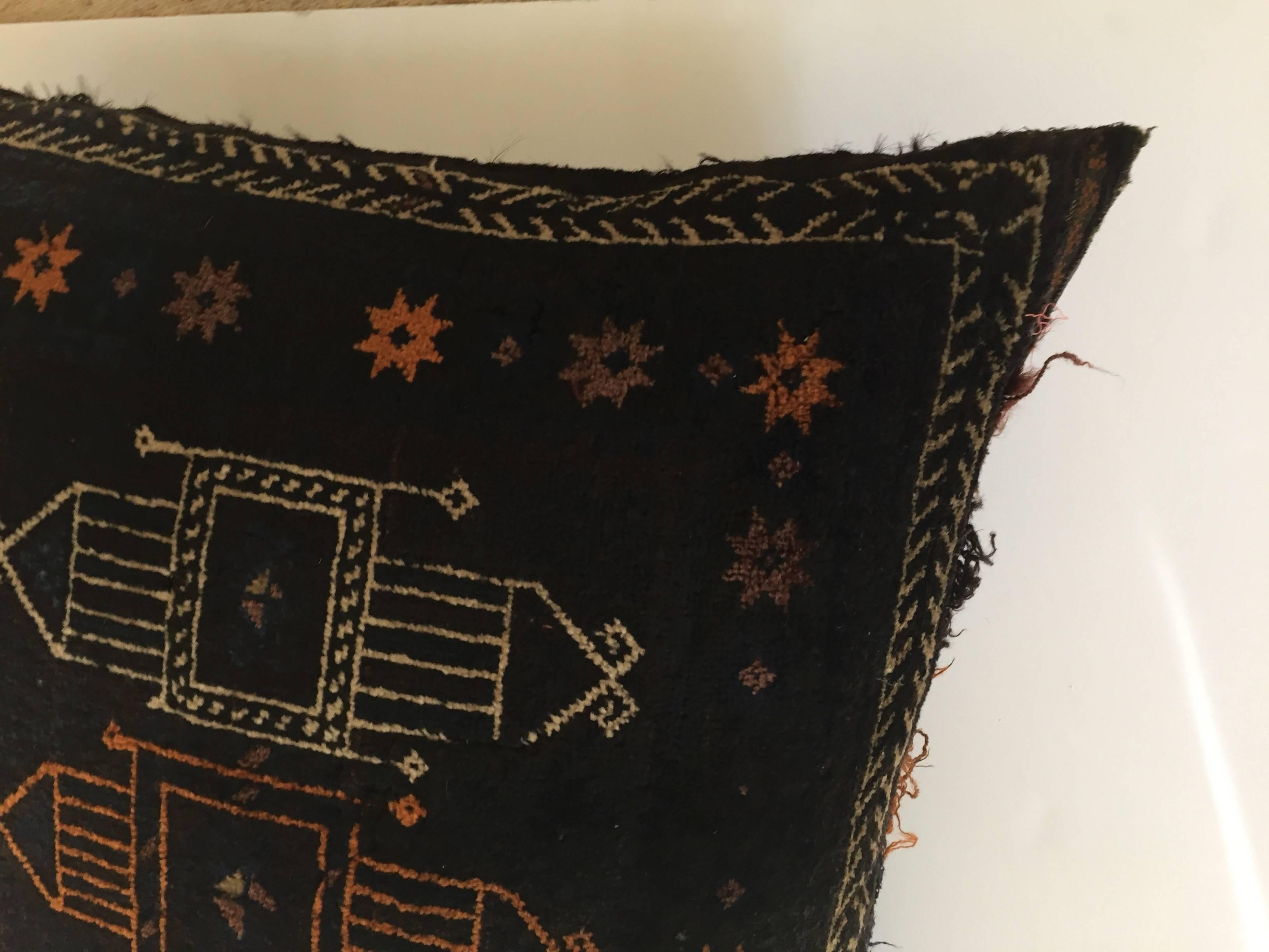 Handmade Antique Collectible Afghan Baluch Saddle Bag Tribal Large Floor Cushion In Good Condition In North Hollywood, CA