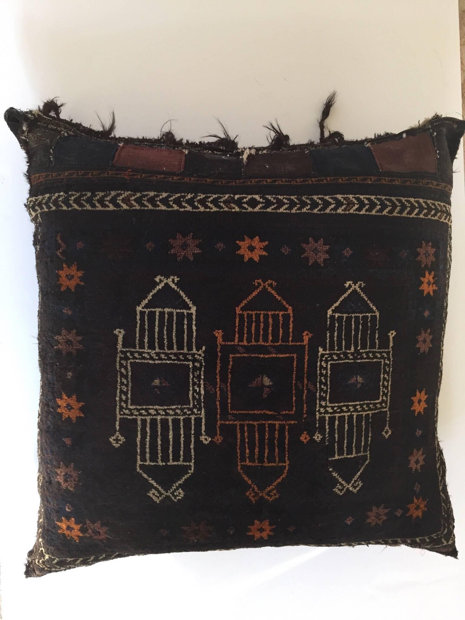 19th Century Handmade Antique Collectible Afghan Baluch Saddle Bag Tribal Large Floor Cushion