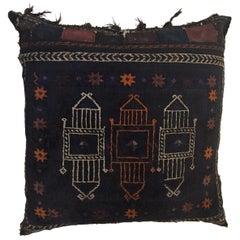 Sac de selle afghan Baluch fait main:: ancien et de collection:: tribal:: grand coussin de sol