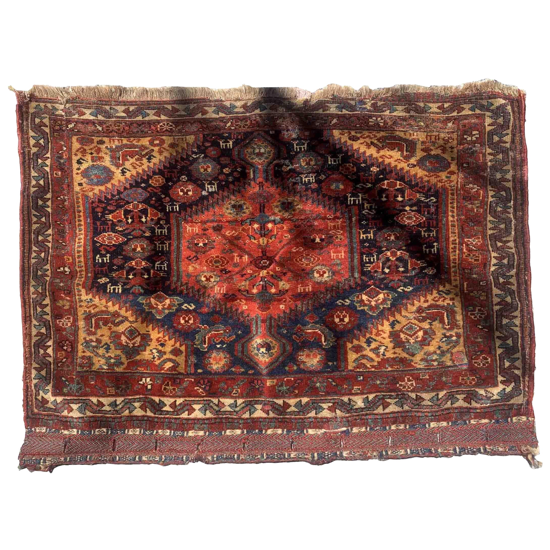 Handmade Antique Collectible Gashkai Style Bag Face, 1880s, 1B938 For Sale