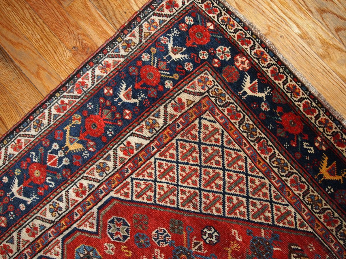 Hand-Knotted Handmade Antique Collectible Khamseh Style Rug, 1870s, 1B189