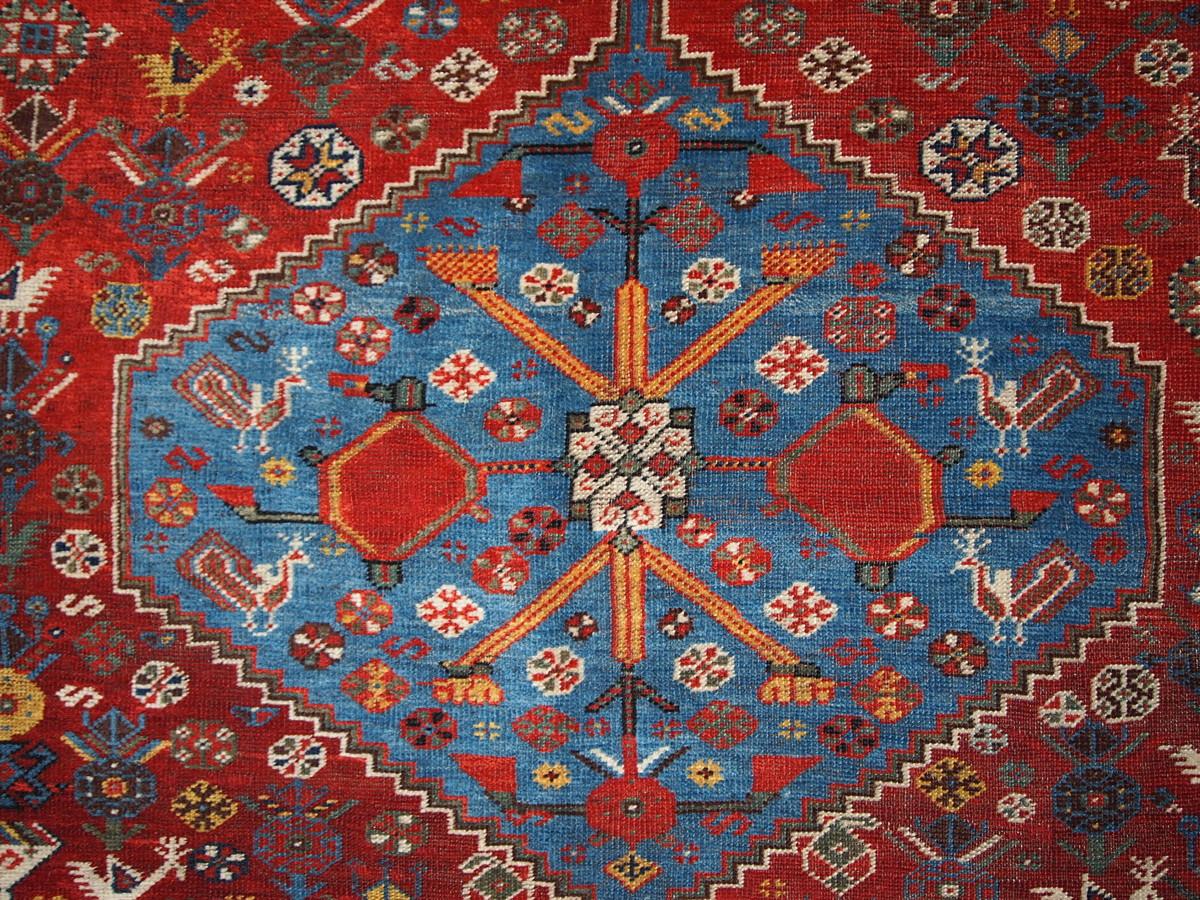 Handmade Antique Collectible Khamseh Style Rug, 1870s, 1B189 In Good Condition In Bordeaux, FR