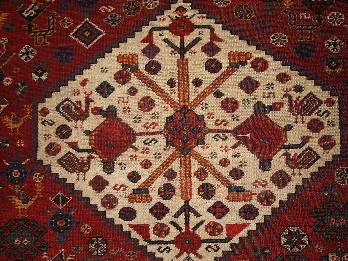 Late 19th Century Handmade Antique Collectible Khamseh Style Rug, 1870s, 1B189