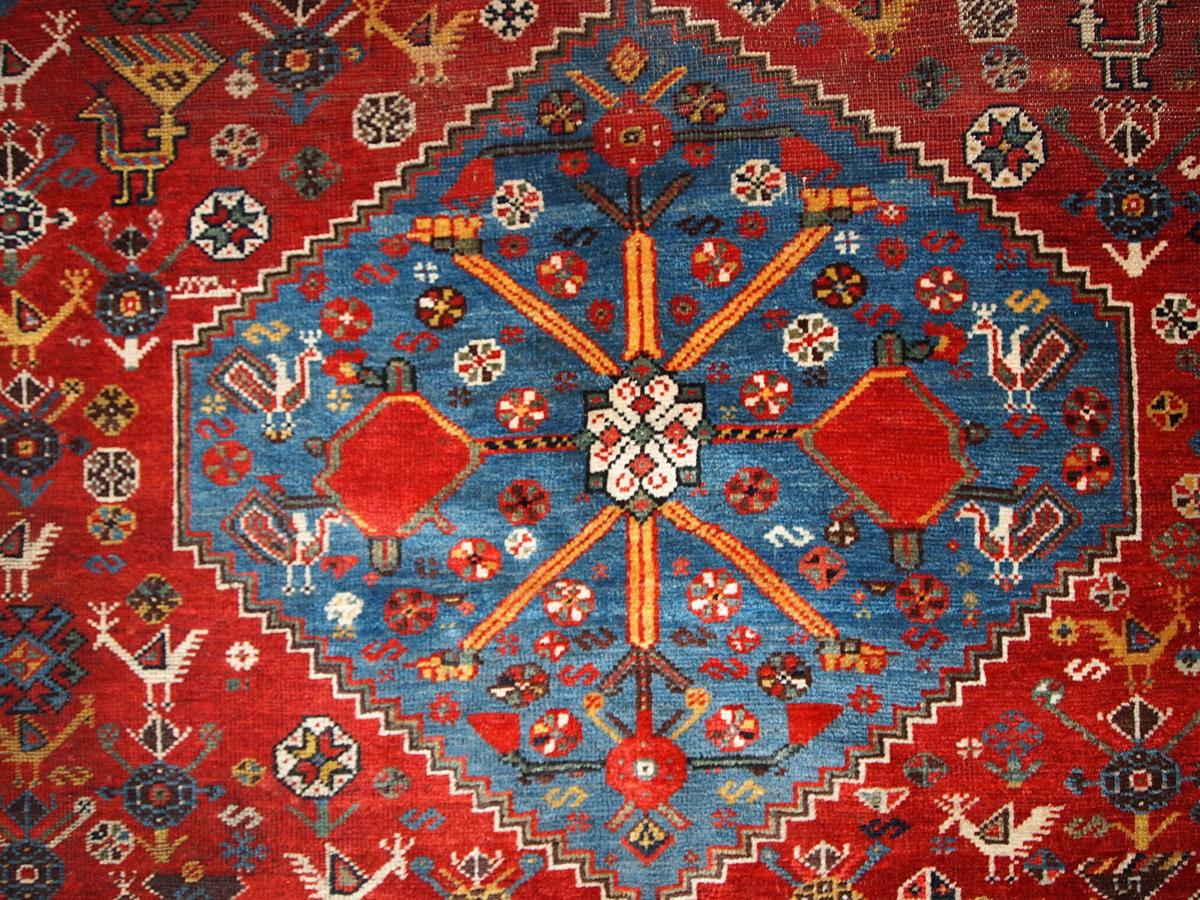Wool Handmade Antique Collectible Khamseh Style Rug, 1870s, 1B189