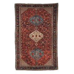 Handmade Antique Collectible Khamseh Style Rug, 1870s, 1B189