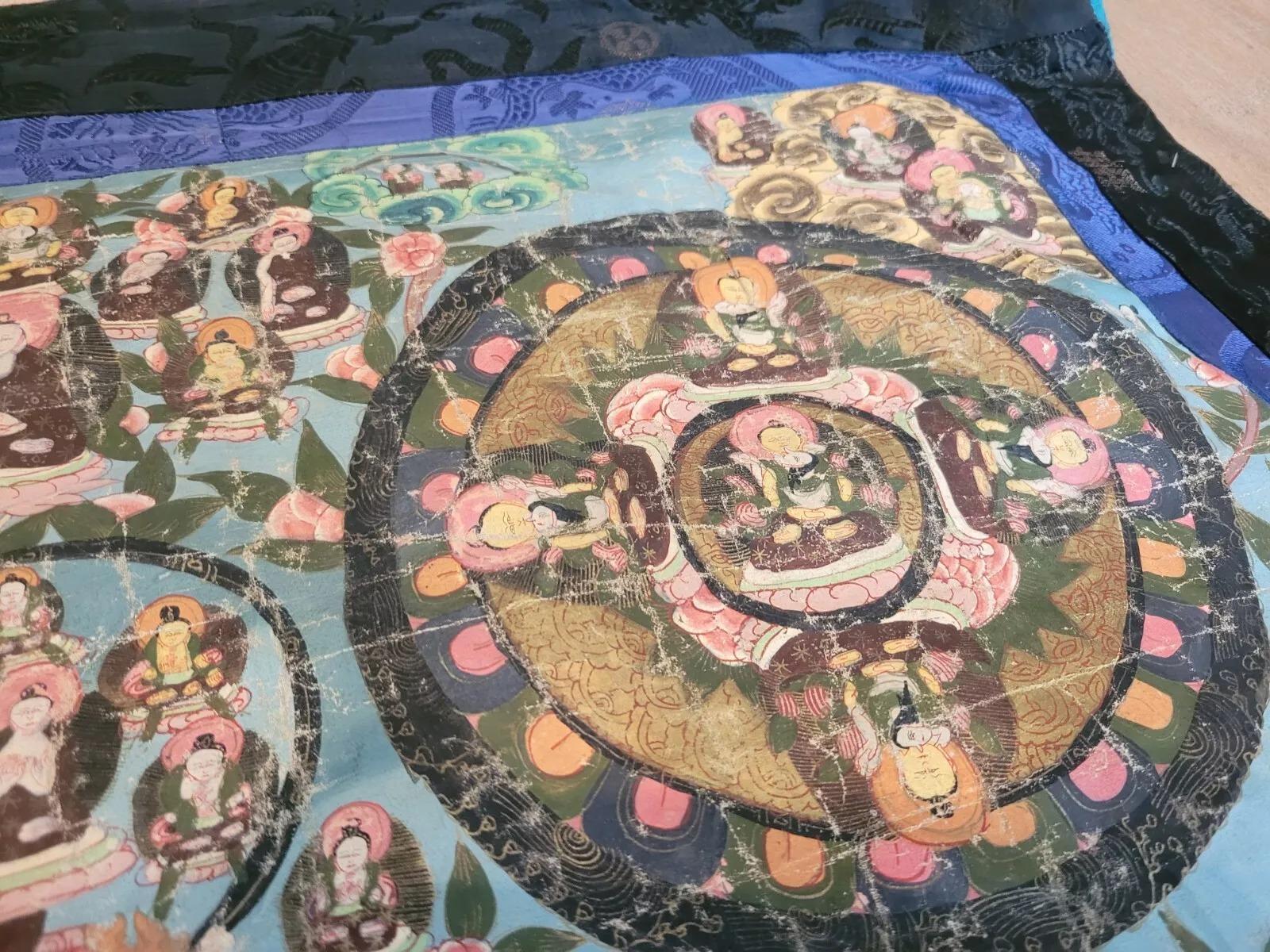 Hand-Knotted Handmade Antique Collectible Mongolian SIlk Textile 2.5' x 3.6'  1870s - 2K08 For Sale