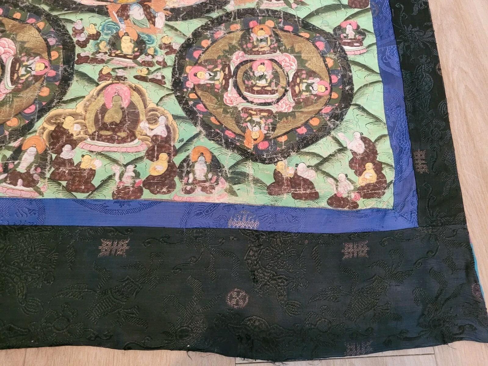 Late 19th Century Handmade Antique Collectible Mongolian SIlk Textile 2.5' x 3.6'  1870s - 2K08 For Sale