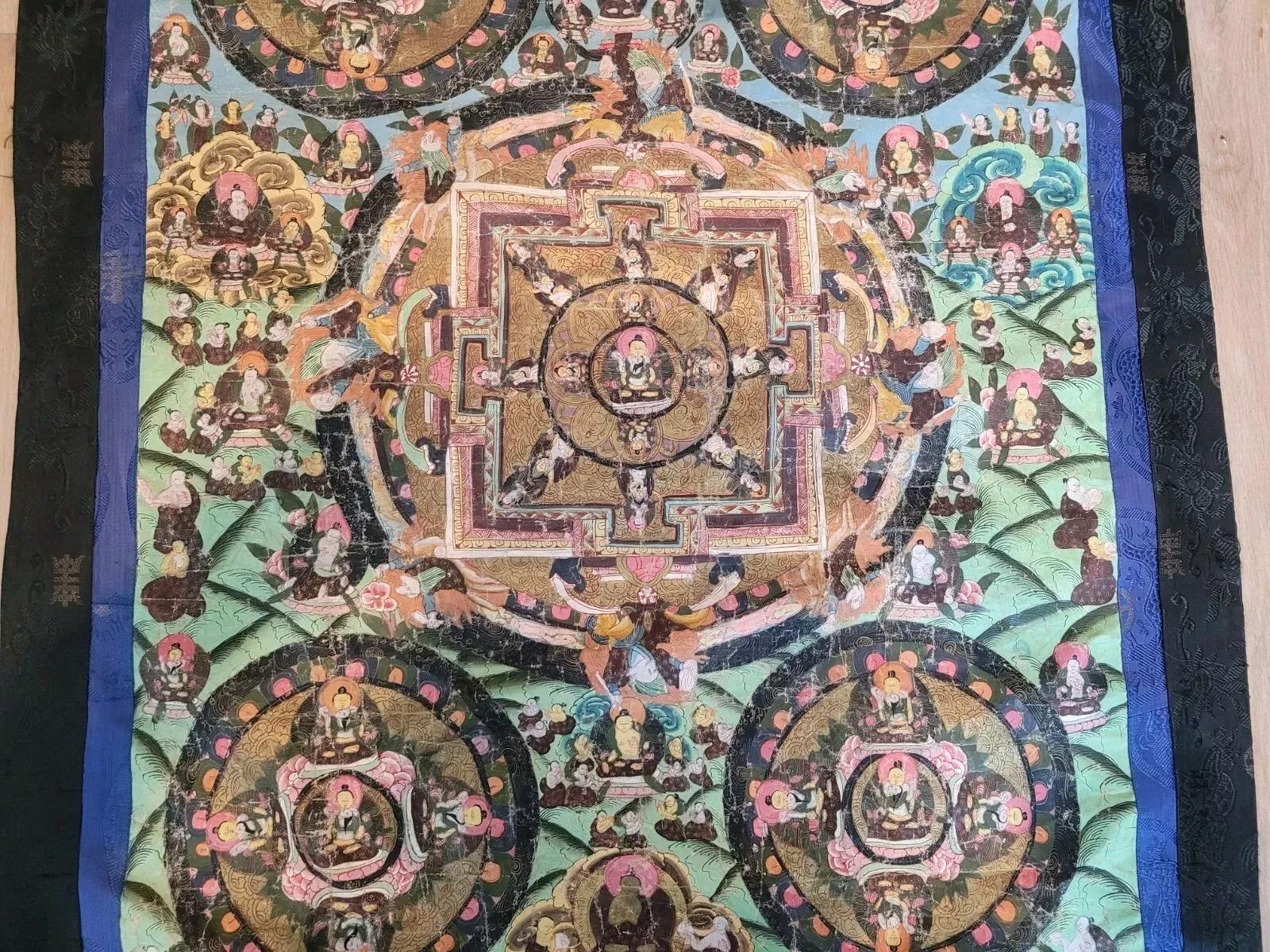Handmade Antique Collectible Mongolian SIlk Textile 2.5' x 3.6'  1870s - 2K08 For Sale 2